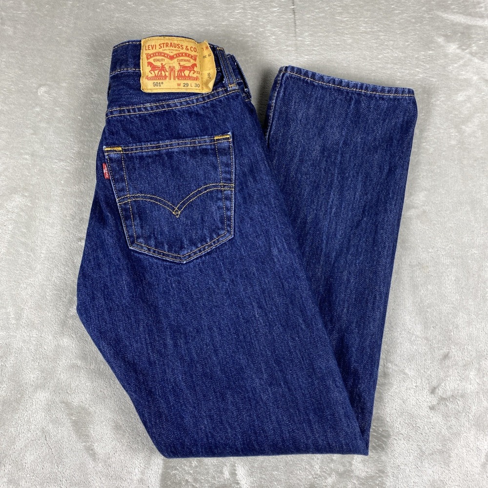Levis 501 Men's Jeans W29x L30 Dark Indigo Blue Button Fly Straight Leg Denim